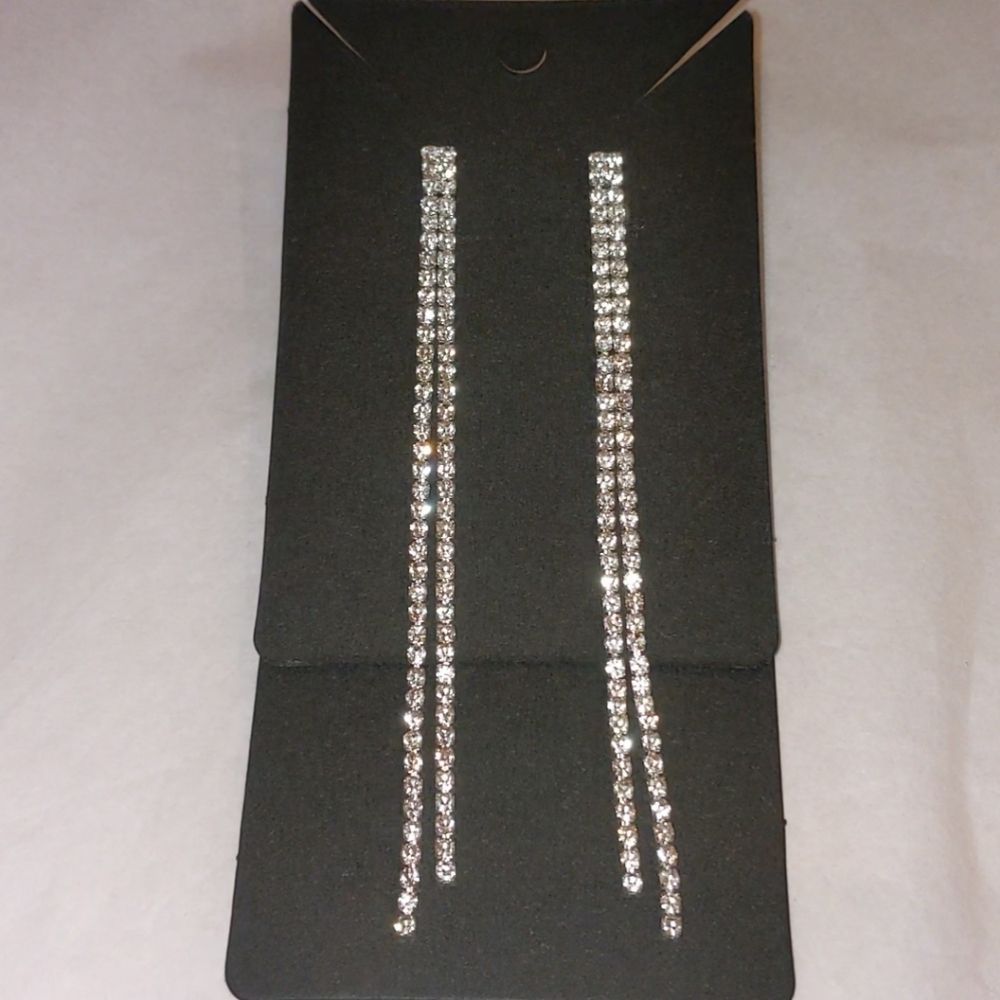 Clear Rhinestone Extra Long Tassel Earrings